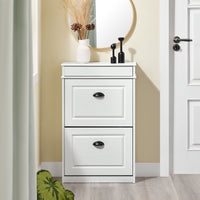 SoBuy FSR78-WG Scarpiera Salvaspazio Slim Mobiletto da Ingresso con 2 Ante a Ribalta Armadio Portascarpe Scarpiera Moderna per Ingresso, Corridoio o Camera 54x24x82cm Effetto Legno Invecchiato Bianco