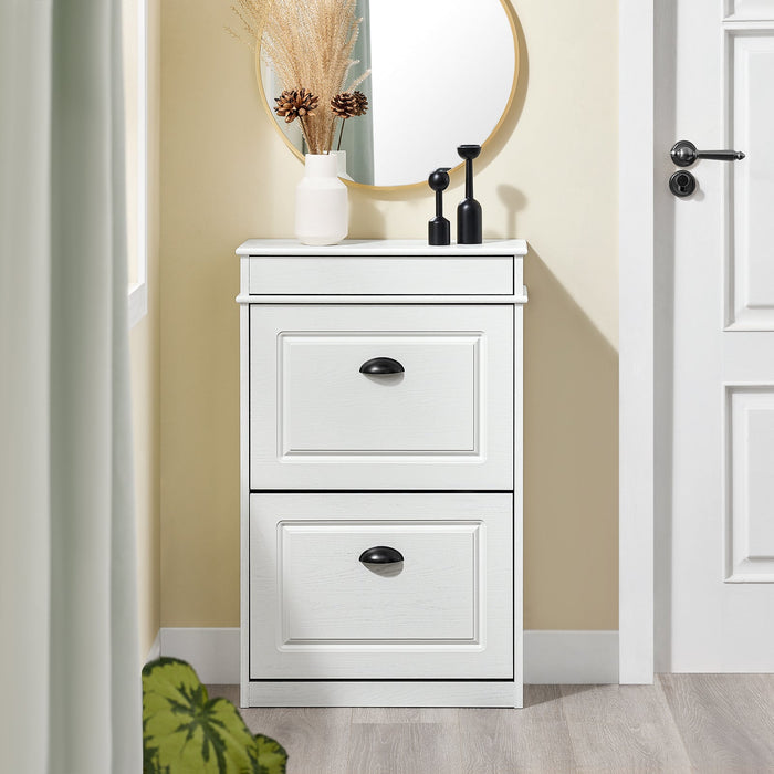 SoBuy FSR78-WG Scarpiera Salvaspazio Slim Mobiletto da Ingresso con 2 Ante a Ribalta Armadio Portascarpe Scarpiera Moderna per Ingresso, Corridoio o Camera 54x24x82cm Effetto Legno Invecchiato Bianco