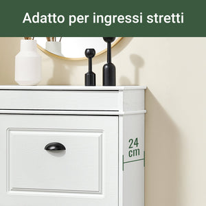 SoBuy FSR78-WG Scarpiera Salvaspazio Slim Mobiletto da Ingresso con 2 Ante a Ribalta Armadio Portascarpe Scarpiera Moderna per Ingresso, Corridoio o Camera 54x24x82cm Effetto Legno Invecchiato Bianco