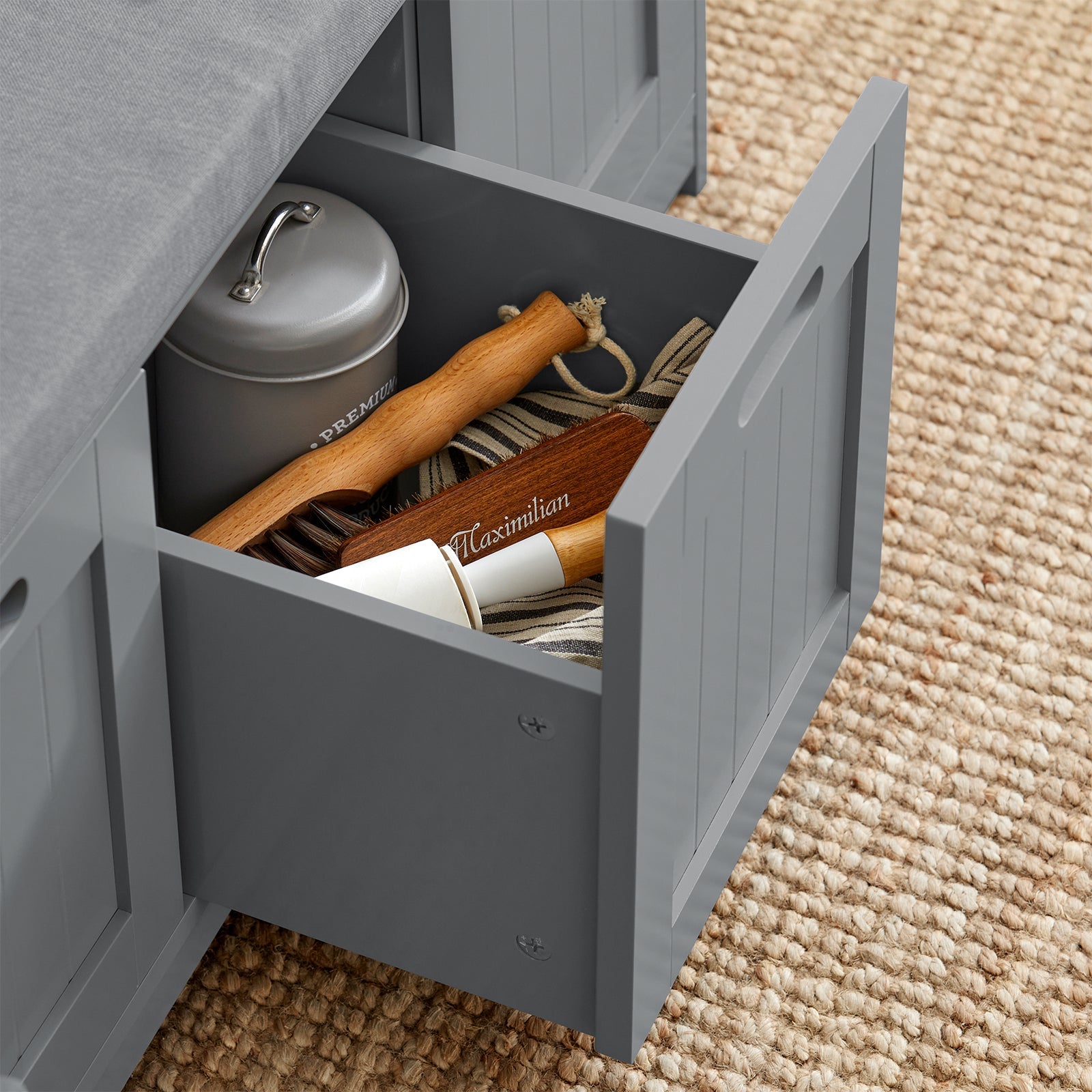 Scarpiera da Ingresso con cassetto e 2 armadietti cassapanca Camera da Letto Carico Massimo120 kg 90x45x35cm Grigio FSR80-SG