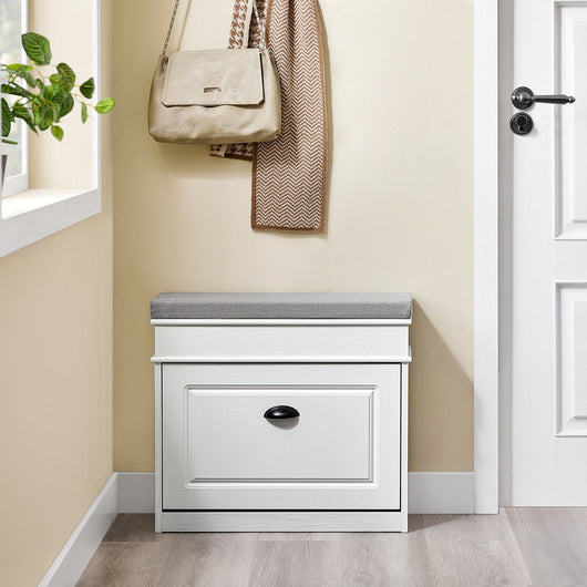 SoBuy FSR82-K-WG Scarpiera Salvaspazio Slim con Seduta Panca Scarpiera da Ingresso Contenitore in Legno Mobile Scarpiera Ingresso per Scarpe, 61x24x51cm Effetto Legno Invecchiato Bianco