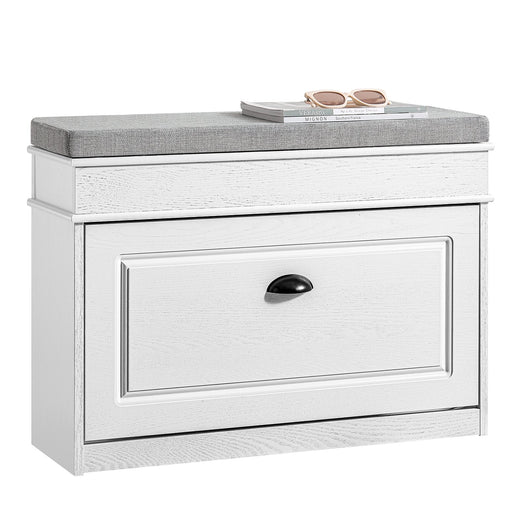 SoBuy FSR82-L-WG Scarpiera Salvaspazio Slim con Seduta Panca Scarpiera da Ingresso Contenitore in Legno Mobile Scarpiera Ingresso per Scarpe, 75x24x51cm Effetto Legno Invecchiato Bianco