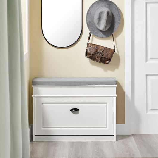 SoBuy FSR82-L-WG Scarpiera Salvaspazio Slim con Seduta Panca Scarpiera da Ingresso Contenitore in Legno Mobile Scarpiera Ingresso per Scarpe, 75x24x51cm Effetto Legno Invecchiato Bianco