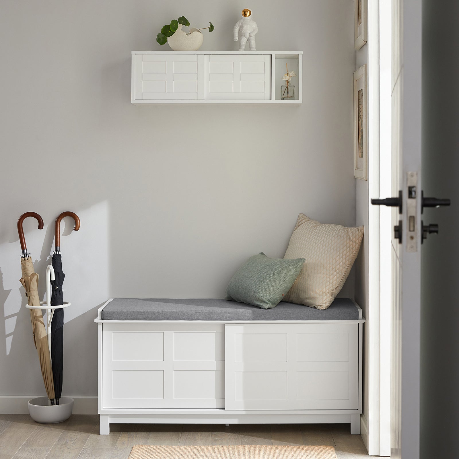 Scarpiera con Ante Scorrevoli Scarpiera Panca Portascarpe Panca ingresso Portascarpe con Cuscino 114x40x53 FSR86-W