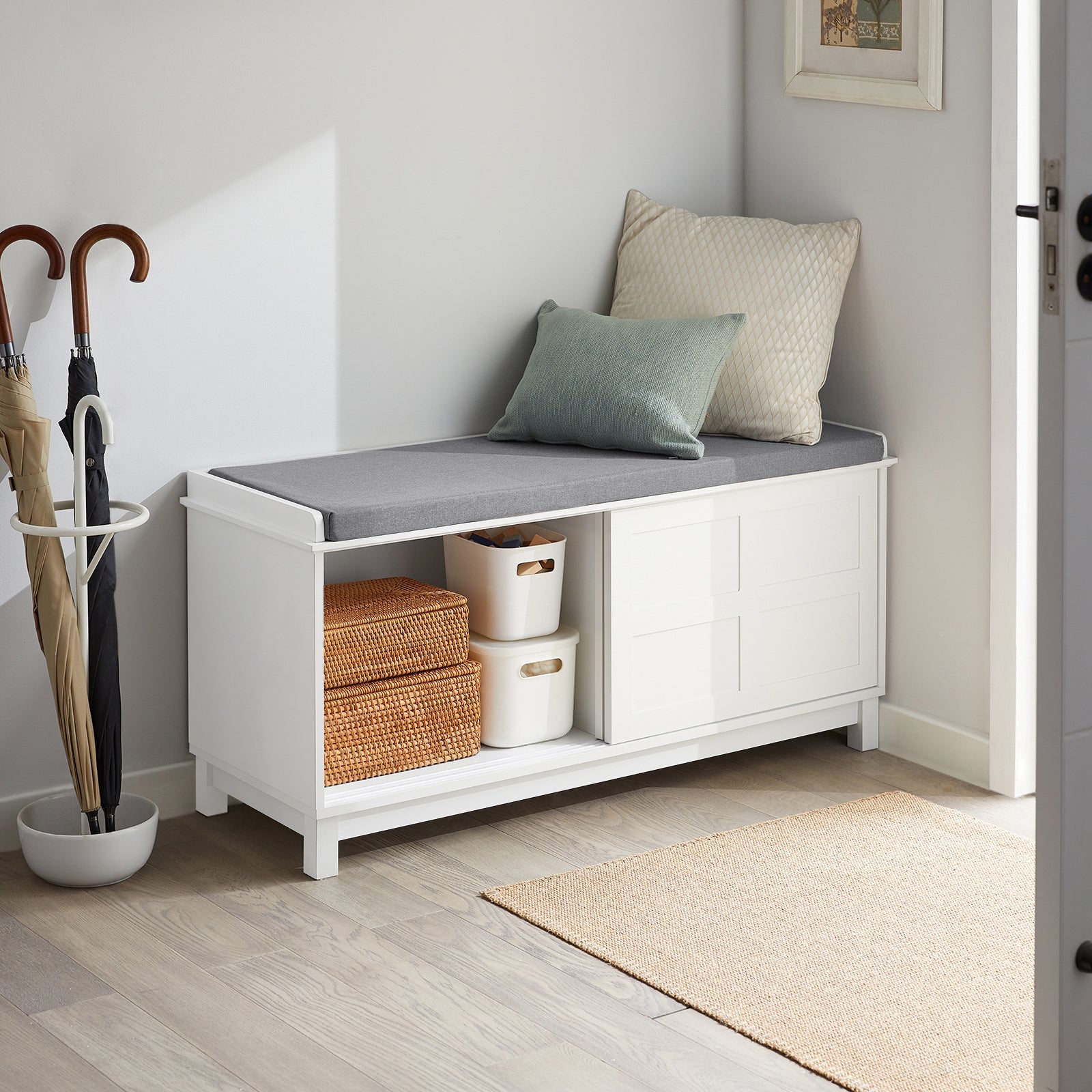 Scarpiera con Ante Scorrevoli Scarpiera Panca Portascarpe Panca ingresso Portascarpe con Cuscino 114x40x53 FSR86-W