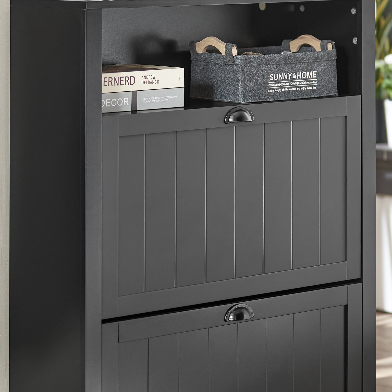 Scarpiera con 2 ante e 4 ripiani con scomparto aggiuntivo per scarpe L80*P24*A110 cm Nero FSR87-SCH SoBuy