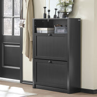 Scarpiera con 2 ante e 4 ripiani con scomparto aggiuntivo per scarpe L80*P24*A110 cm Nero FSR87-SCH SoBuy