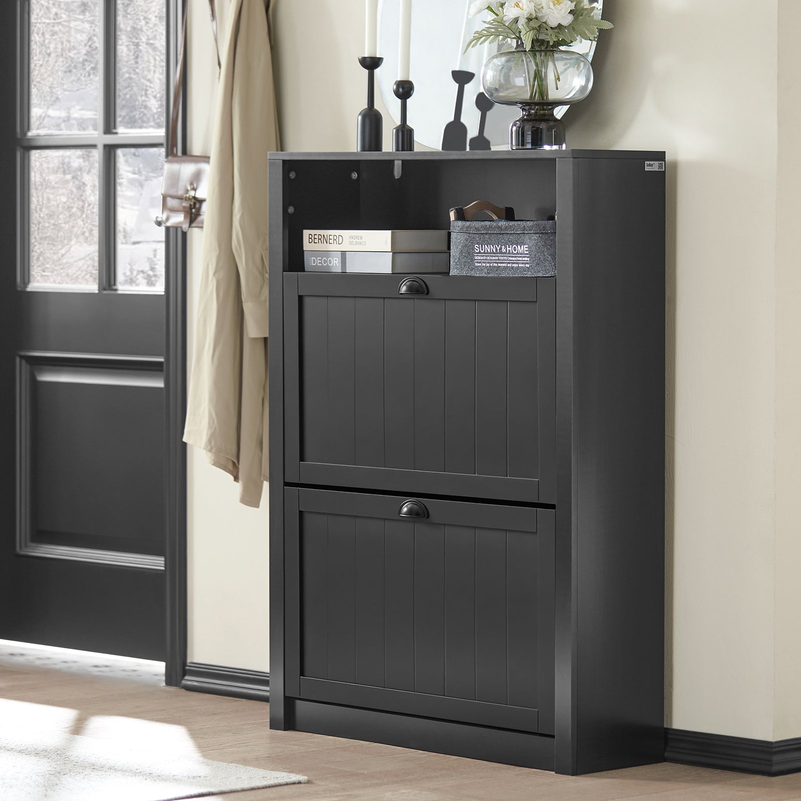 Scarpiera con 2 ante e 4 ripiani con scomparto aggiuntivo per scarpe L80*P24*A110 cm Nero FSR87-SCH SoBuy