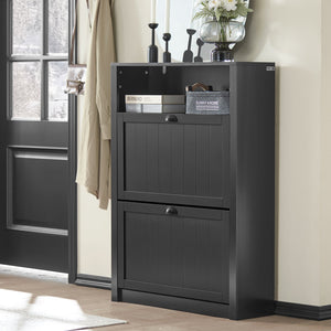 Scarpiera con 2 ante e 4 ripiani con scomparto aggiuntivo per scarpe L80*P24*A110 cm Nero FSR87-SCH SoBuy