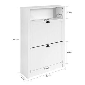 Scarpiera con 2 ante e 4 ripiani con scomparto aggiuntivo per scarpe L80*P24*A110 cm Bianco FSR87-W SoBuy