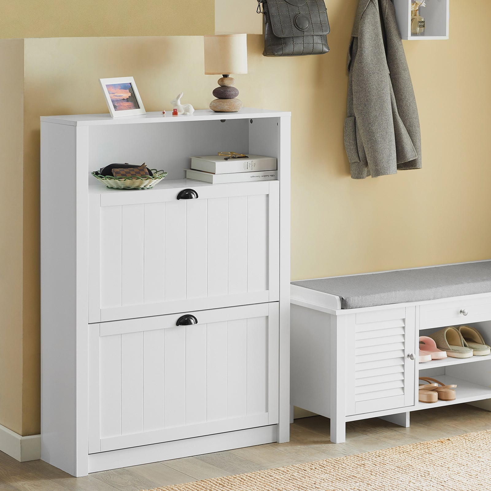 Scarpiera con 2 ante e 4 ripiani con scomparto aggiuntivo per scarpe L80*P24*A110 cm Bianco FSR87-W SoBuy