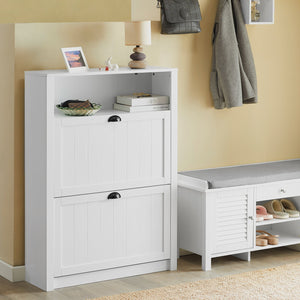 Scarpiera con 2 ante e 4 ripiani con scomparto aggiuntivo per scarpe L80*P24*A110 cm Bianco FSR87-W SoBuy