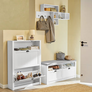 Scarpiera con 2 ante e 4 ripiani con scomparto aggiuntivo per scarpe L80*P24*A110 cm Bianco FSR87-W SoBuy