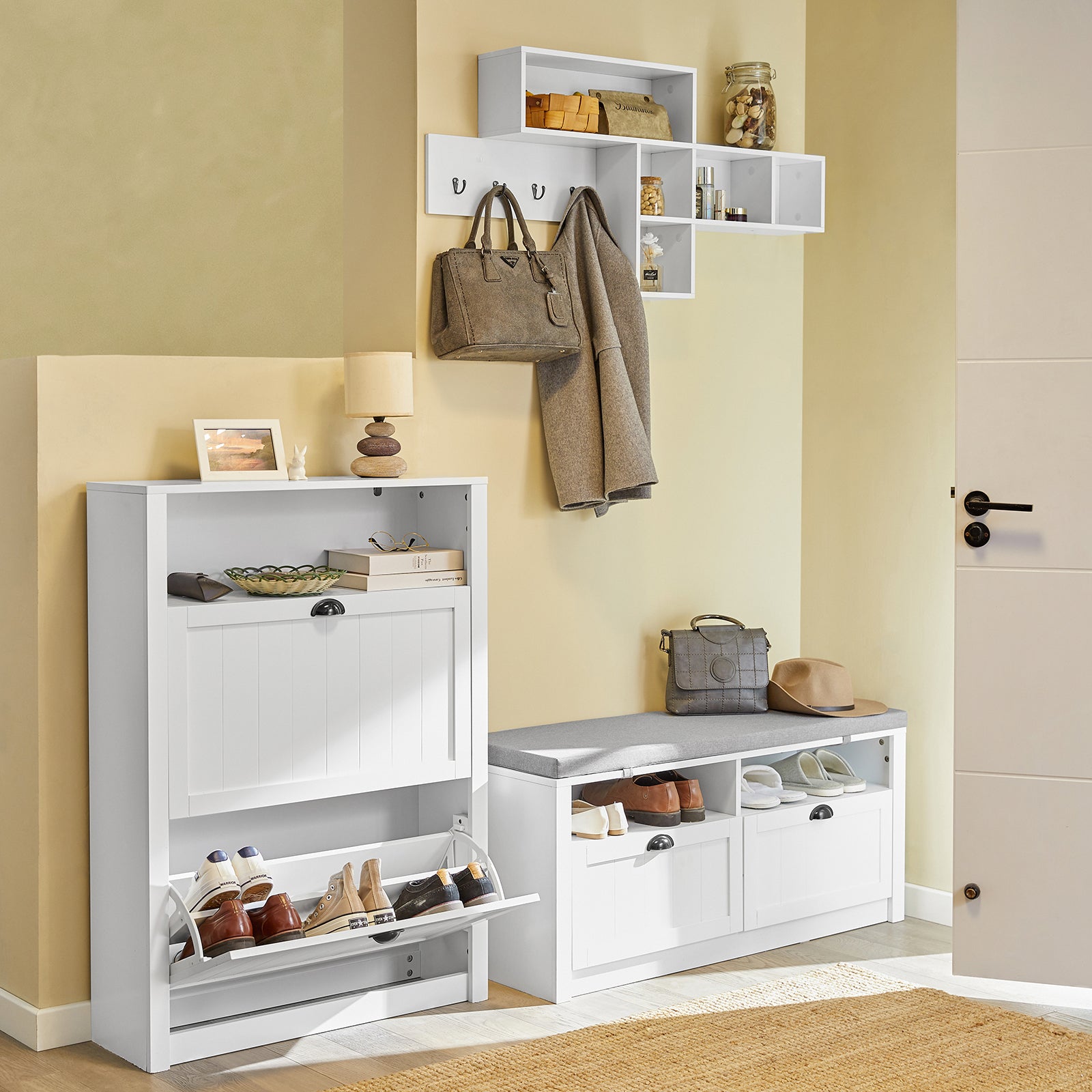 Scarpiera con 2 ante e 4 ripiani con scomparto aggiuntivo per scarpe L80*P24*A110 cm Bianco FSR87-W SoBuy