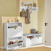 Scarpiera con 2 ante e 4 ripiani con scomparto aggiuntivo per scarpe L80*P24*A110 cm Bianco FSR87-W SoBuy