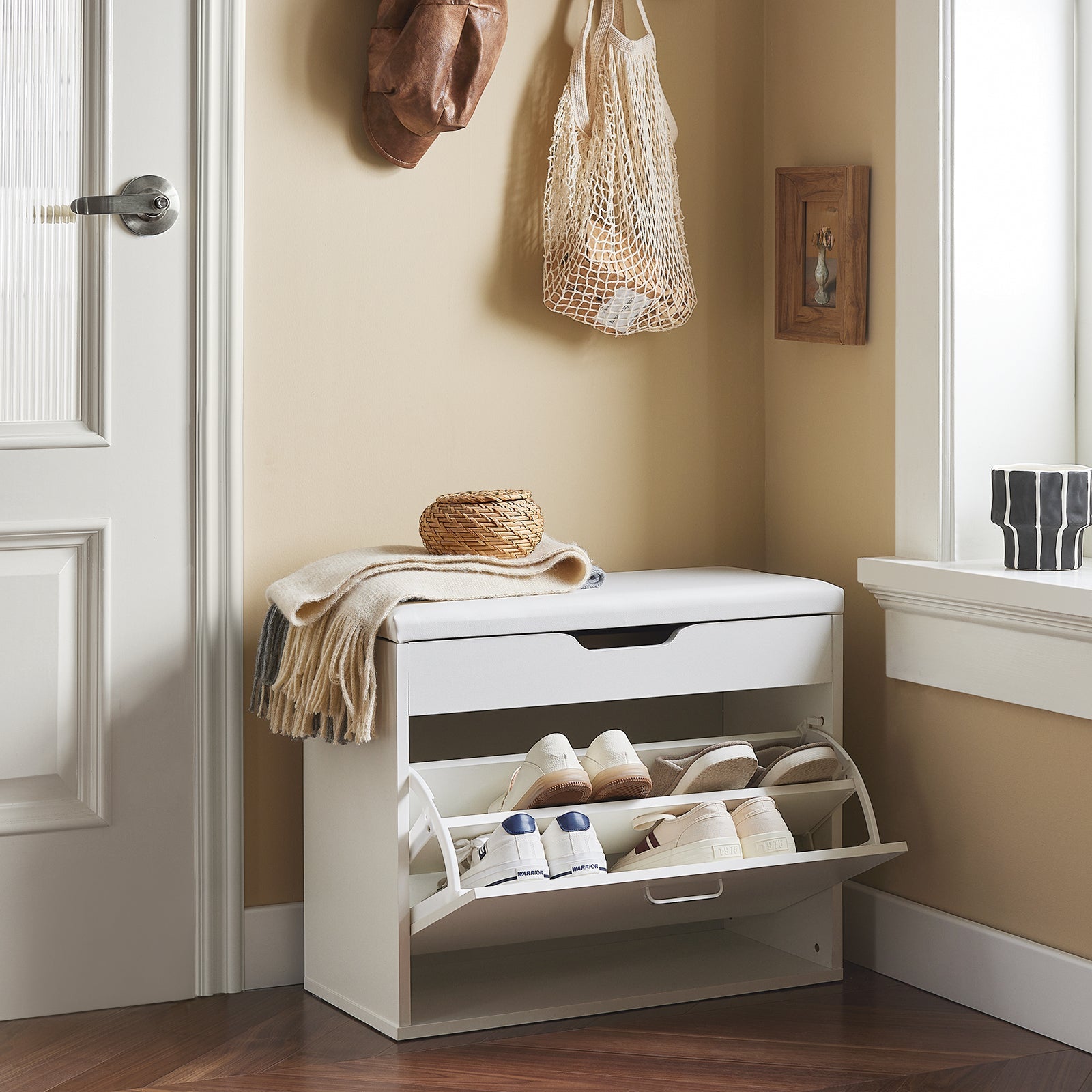 Scarpiera Salvaspazio Slim, Portascarpe Salvaspazio Regolabili,Scarpiere,Scarpiera Pieghevole L60*P30*A50 Cm, Bianco FSR95-W SoBuy