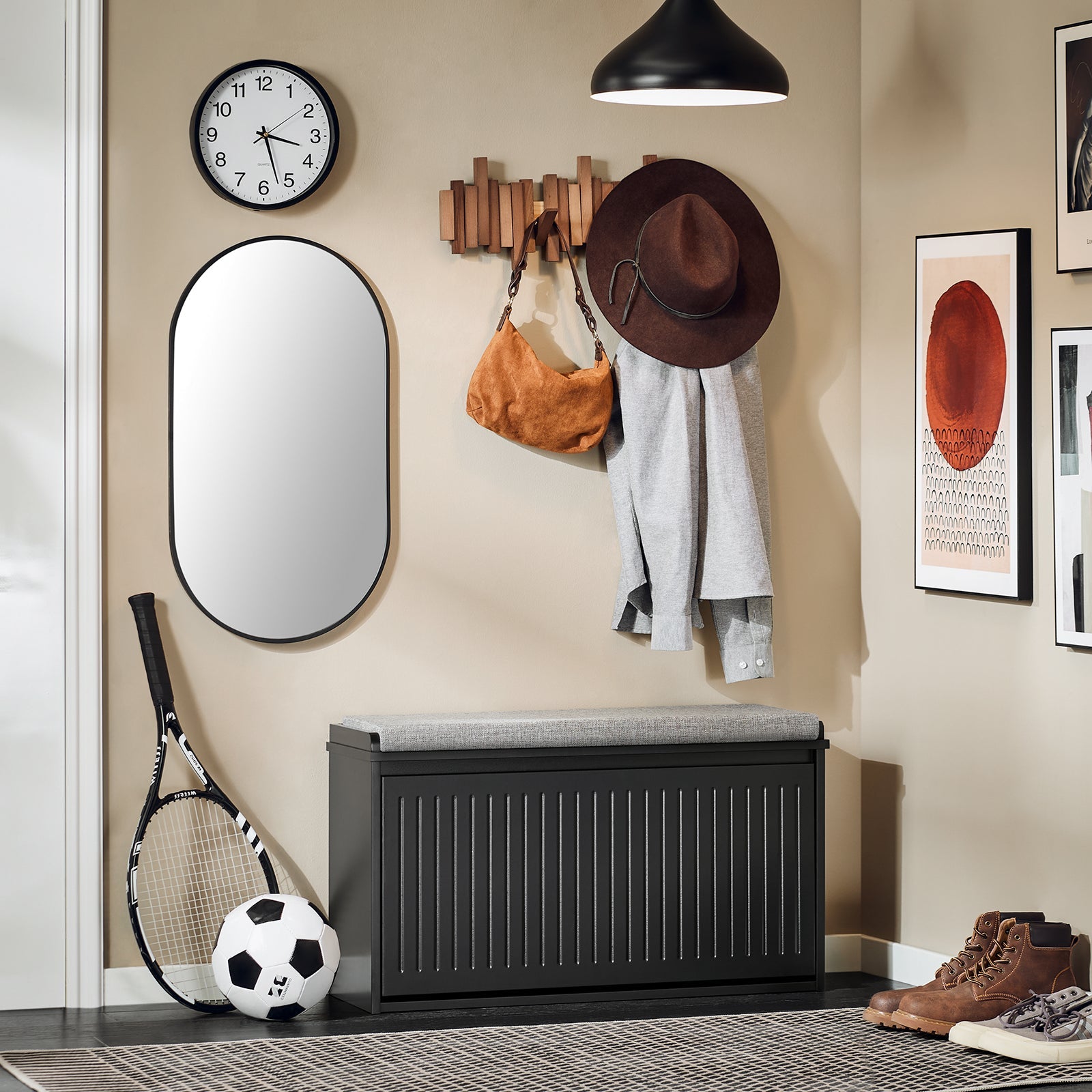 Scarpiera da Ingresso Scarpiera con ribalta Cassapanca Portascarpe con cuscino,Nero, L62xP25xA46cm FSR98-SCH