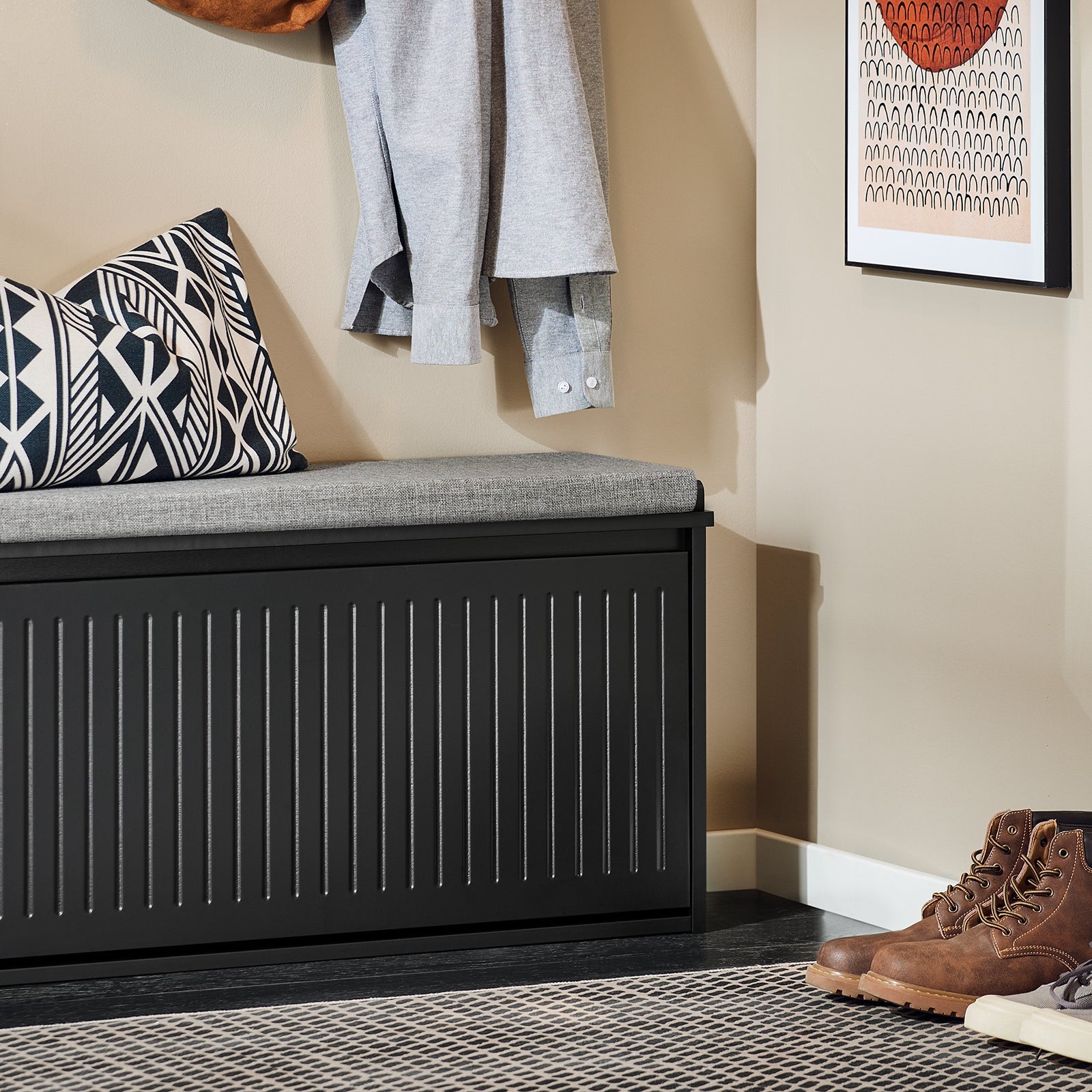 Scarpiera da Ingresso Scarpiera con ribalta Cassapanca Portascarpe con cuscino,Nero, L62xP25xA46cm FSR98-SCH