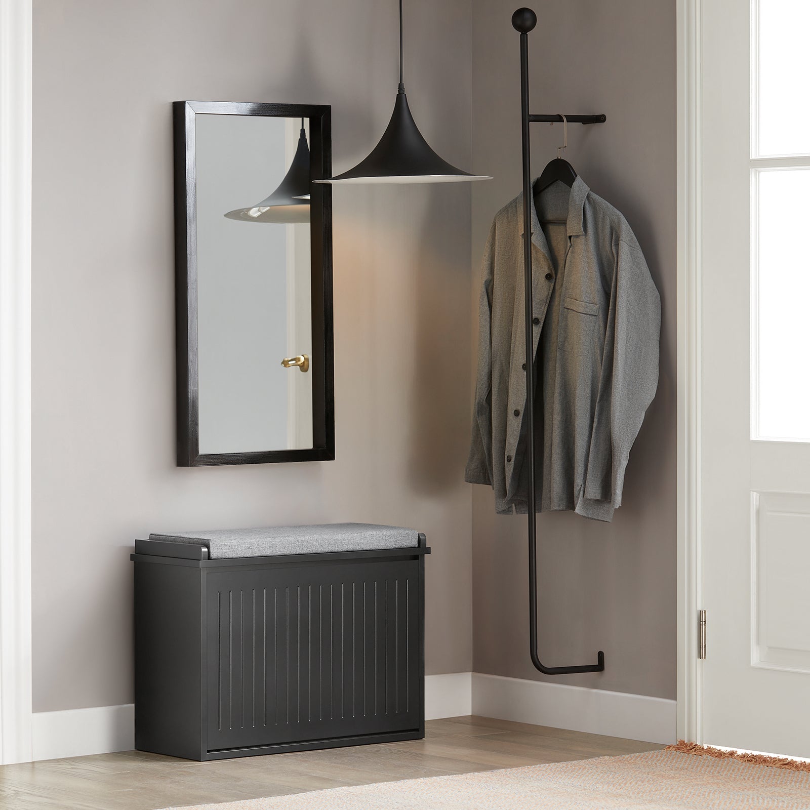 Scarpiera con patta e cuscino per scarpe, 62x46x26 cm colore nero FSR98-SCH