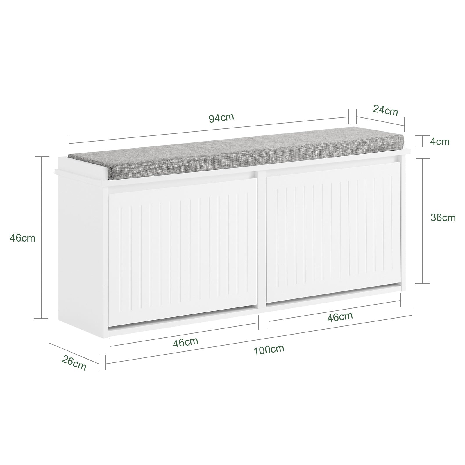 Scarpiera con patta e cuscino per scarpe, 100x46x26cm colore bianco FSR98-XL-W