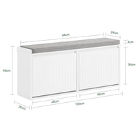 Scarpiera con patta e cuscino per scarpe, 100x46x26cm colore bianco FSR98-XL-W