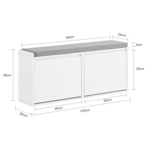 Scarpiera con patta e cuscino per scarpe, 100x46x26cm colore bianco FSR98-XL-W