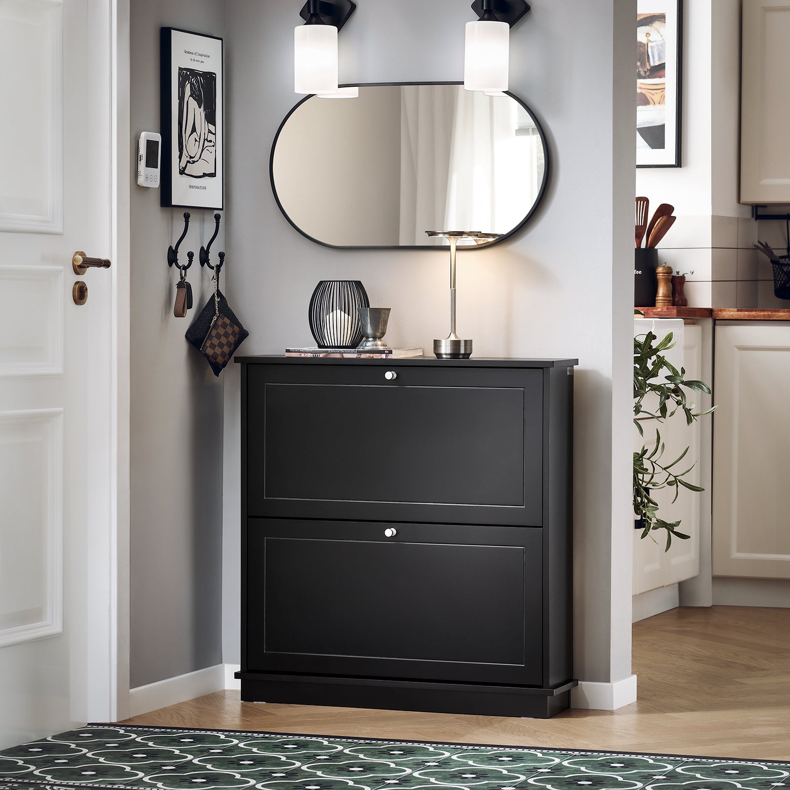 Scarpiera Slim con 2 ante e 2 ripiani Salvaspazio Nero 76x18x79cm FSR99-SCH