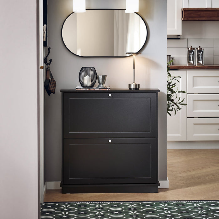 Scarpiera Slim con 2 ante e 2 ripiani Salvaspazio Nero 76x18x79cm FSR99-SCH