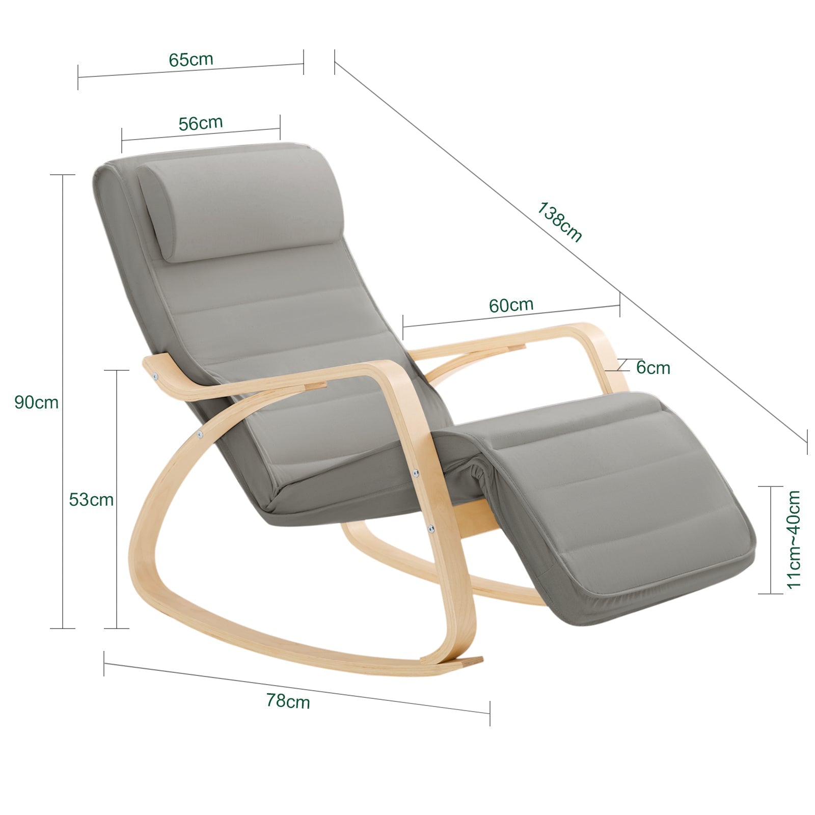 Sedia A Dondolo Poltrona Relax Poltroncina Poggia Gambe Regolabile Grigio FST16-DG