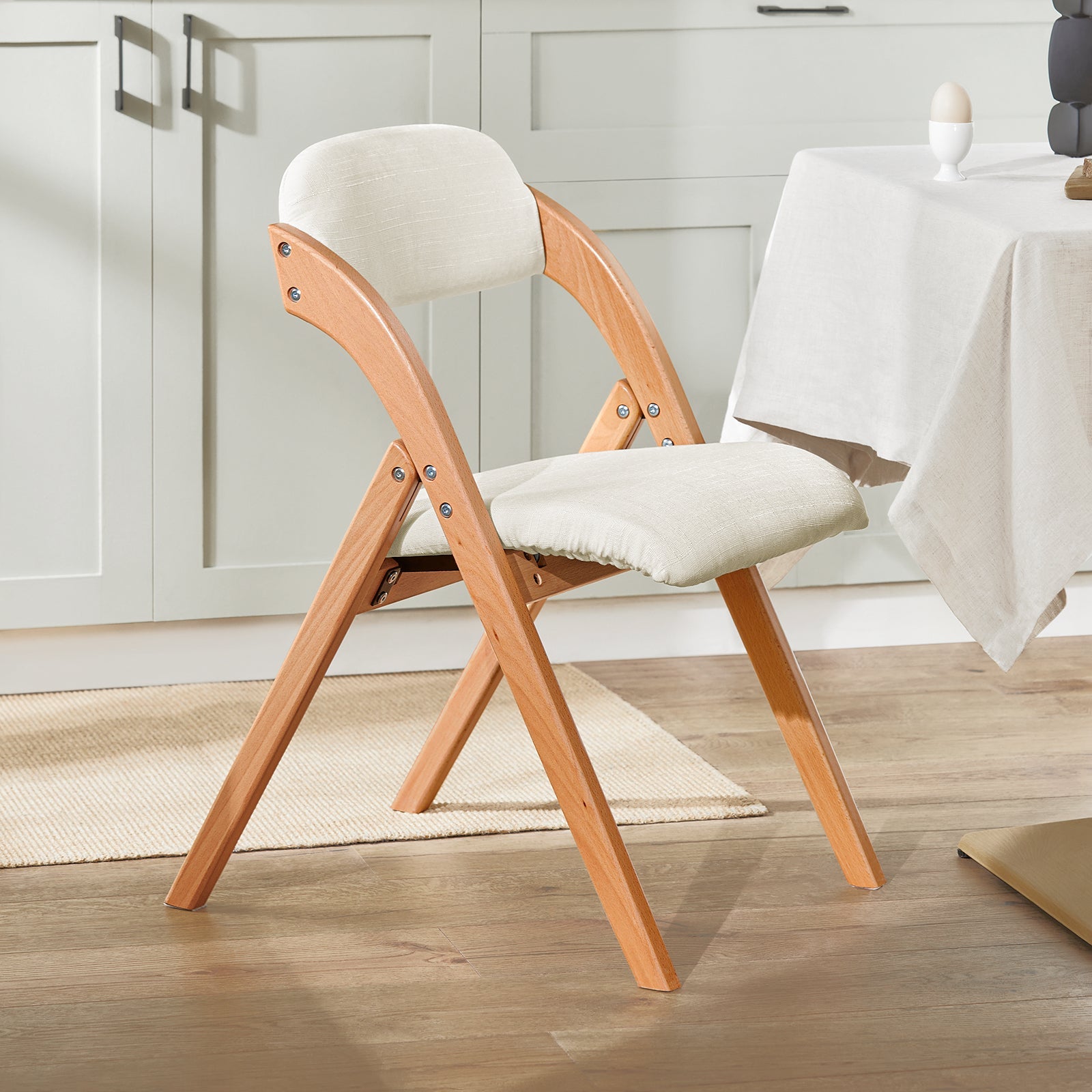 Sedia Pieghevole Sedia da cucina con sedile e schienale imbottiti Sedia da scrivania in faggio bianco FST92-W