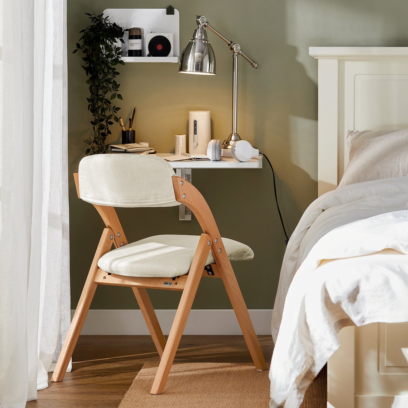 Sedia Pieghevole Sedia da cucina con sedile e schienale imbottiti Sedia da scrivania in faggio bianco FST92-W