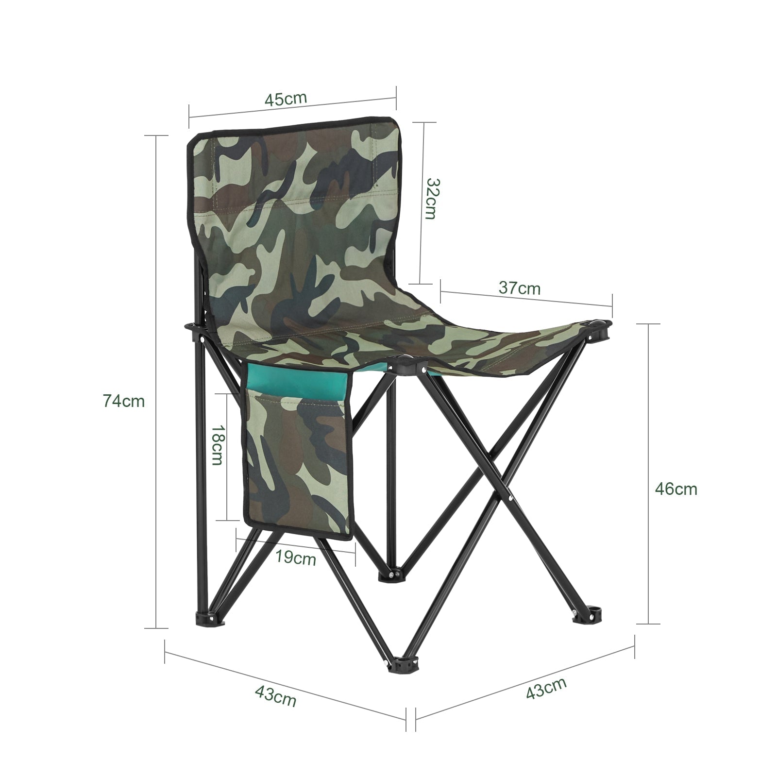 Sedia pieghevole da campeggio, Sedia da pesca per esterno Verde Astratto Camuffare 45x43x74 cm FST96-TN