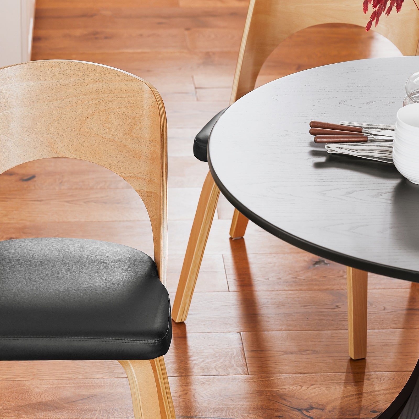 SoBuy Sedia in legno con schienale e seduta imbottiti Sedia per Cucina Sala da pranzo Ufficio Camera da letto Naturale-Nero 48x55x79cm FST97-SCH