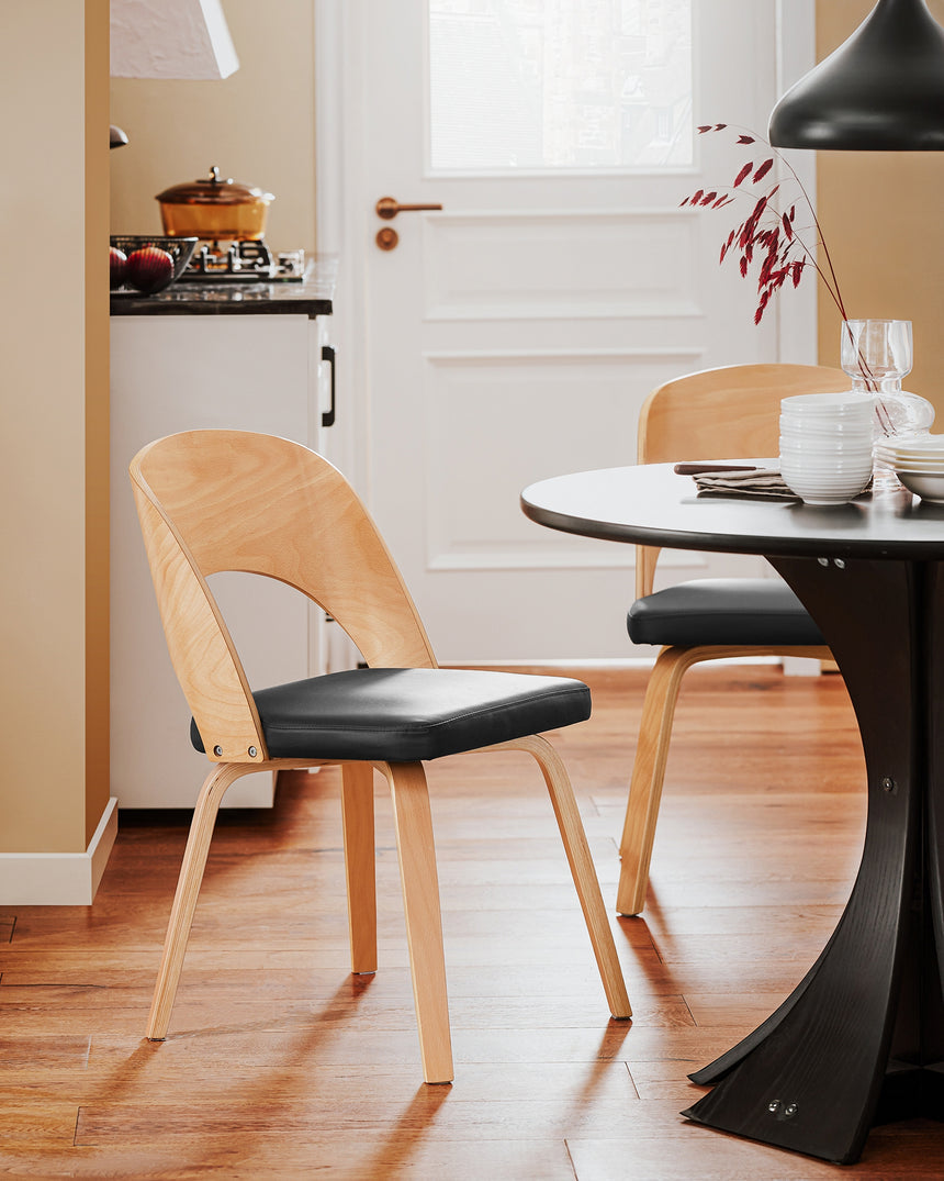 SoBuy Sedia in legno con schienale e seduta imbottiti Sedia per Cucina Sala da pranzo Ufficio Camera da letto Naturale-Nero 48x55x79cm FST97-SCH