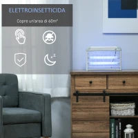 Elettroinsetticida da Esterno e Interno con Lampada Antizanzare UV per 60m², Zanzariera Elettrica 20W, Grigio e bianco