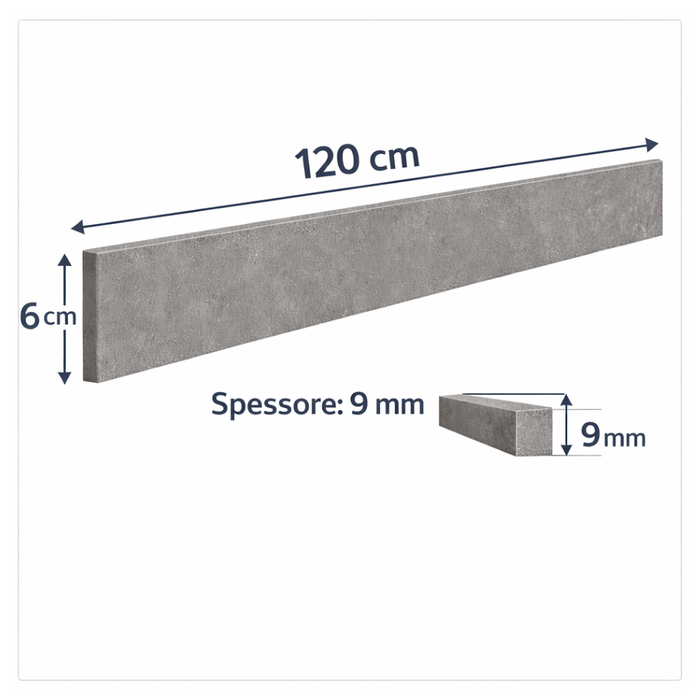 Battiscopa gres porcellanato 120x6 cm london grey s.agostino rettificato effetto pietra r11 opaco