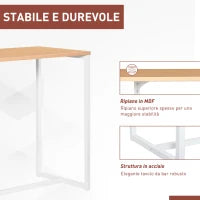Tavolo Alto da Cucina e Bar con 3 Mensole, Struttura in Acciaio e MDF, Stile Moderno, Bianco, 115x55x100cm