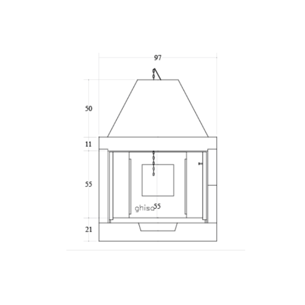 Camino a legna prefabbricato in ghisa con focolare aperto a sinistra m100tghjsx