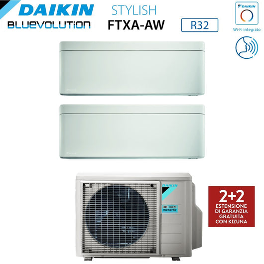 Climatizzatore Condizionatore Daikin Bluevolution Dual Split Inverter serie STYLISH WHITE 9+12 con 3MXM52N R-32 Wi-Fi Integrato 9000+12000 Colore Bianco - Garanzia Italiana