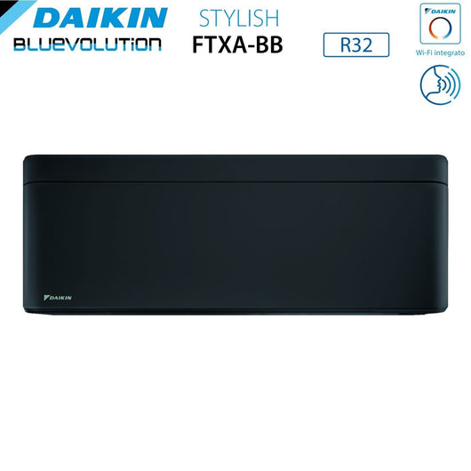 Climatizzatore Condizionatore Daikin Bluevolution Dual Split Inverter serie STYLISH TOTAL BLACK 9+12 con 2MXM50A R-32 Wi-Fi Integrato 9000+12000 Colore Nero Garanzia Italiana