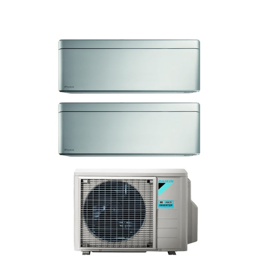 Climatizzatore Condizionatore Daikin Bluevolution Dual Split Inverter serie STYLISH TOTAL SILVER 12+15 con 2MXM68N R-32 Wi-Fi Integrato 12000+15000 Colore Grigio - Garanzia Italiana