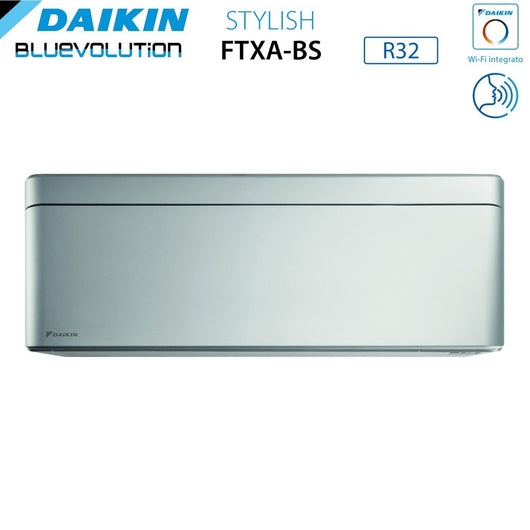 Climatizzatore Condizionatore Daikin Bluevolution Dual Split Inverter serie STYLISH TOTAL SILVER 9+12 con 2MXM50A R-32 Wi-Fi Integrato 9000+12000 Colore Grigio Garanzia Italiana