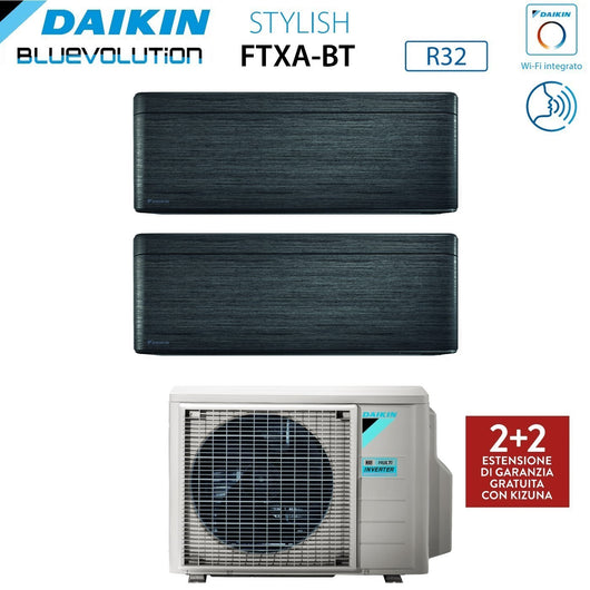 Climatizzatore Condizionatore Daikin Bluevolution Dual Split Inverter serie STYLISH REAL BLACKWOOD 5+7 con 2MXM40A R-32 Wi-Fi Integrato 5000+7000 Colore Legno Nero Garanzia Italiana