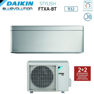 Climatizzatore Condizionatore Daikin Bluevolution Inverter serie STYLISH TOTAL SILVER 12000 Btu FTXA35BS R-32 Wi-Fi Integrato Classe A+++ Colore Grigio - Garanzia Italiana