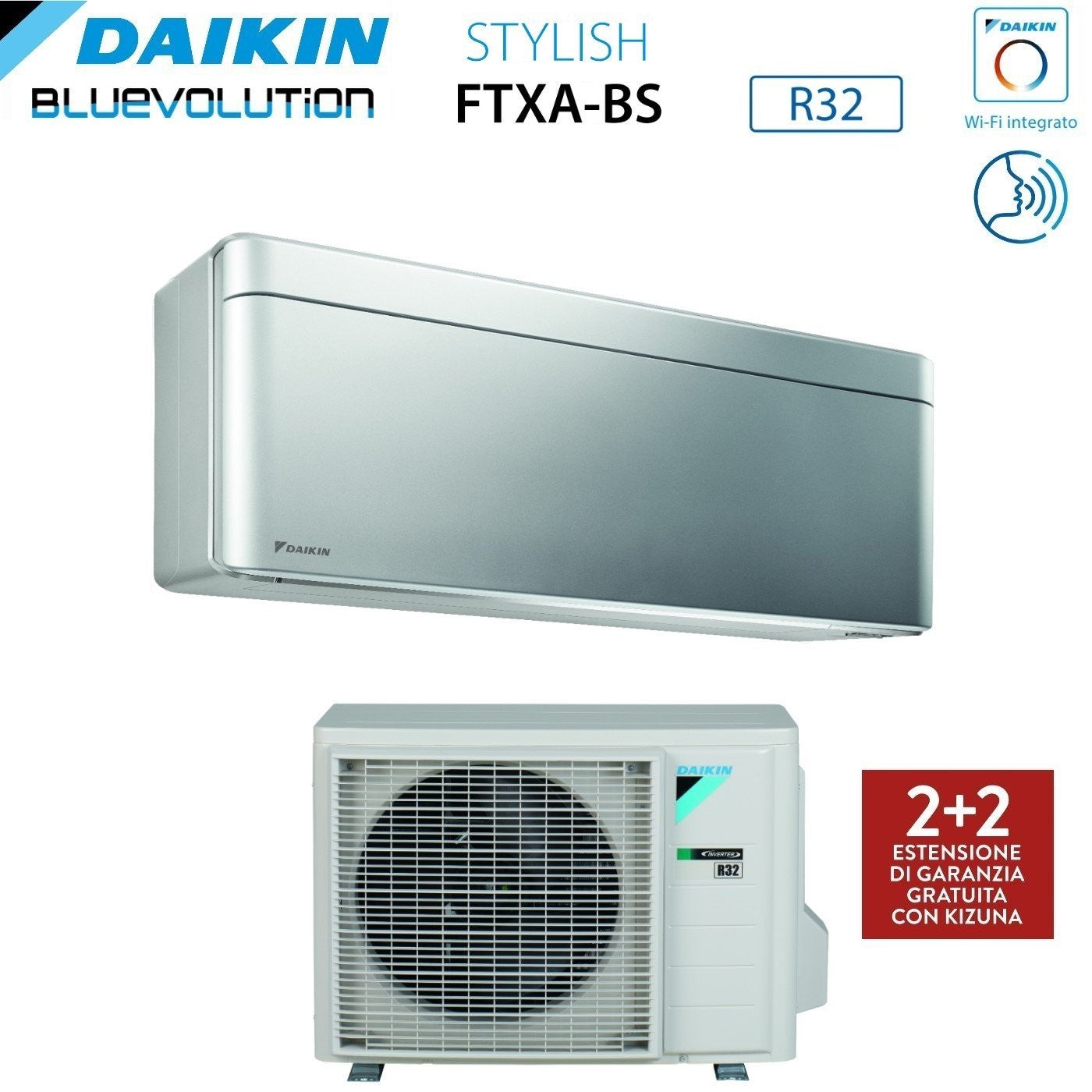 Climatizzatore Condizionatore Daikin Bluevolution Inverter serie STYLISH TOTAL SILVER 12000 Btu FTXA35BS R-32 Wi-Fi Integrato Classe A+++ Colore Grigio - Garanzia Italiana