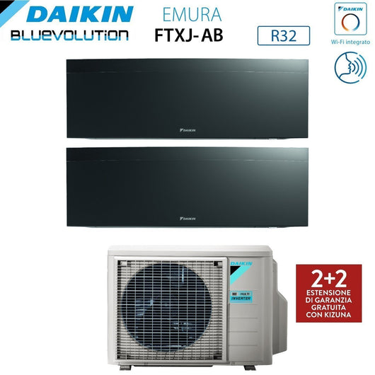 Climatizzatore Condizionatore Daikin Bluevolution Dual Split Inverter serie EMURA BLACK III 7+18 con 2MXM50A R-32 Wi-Fi Integrato 7000+18000 Colore Nero Garanzia Italiana