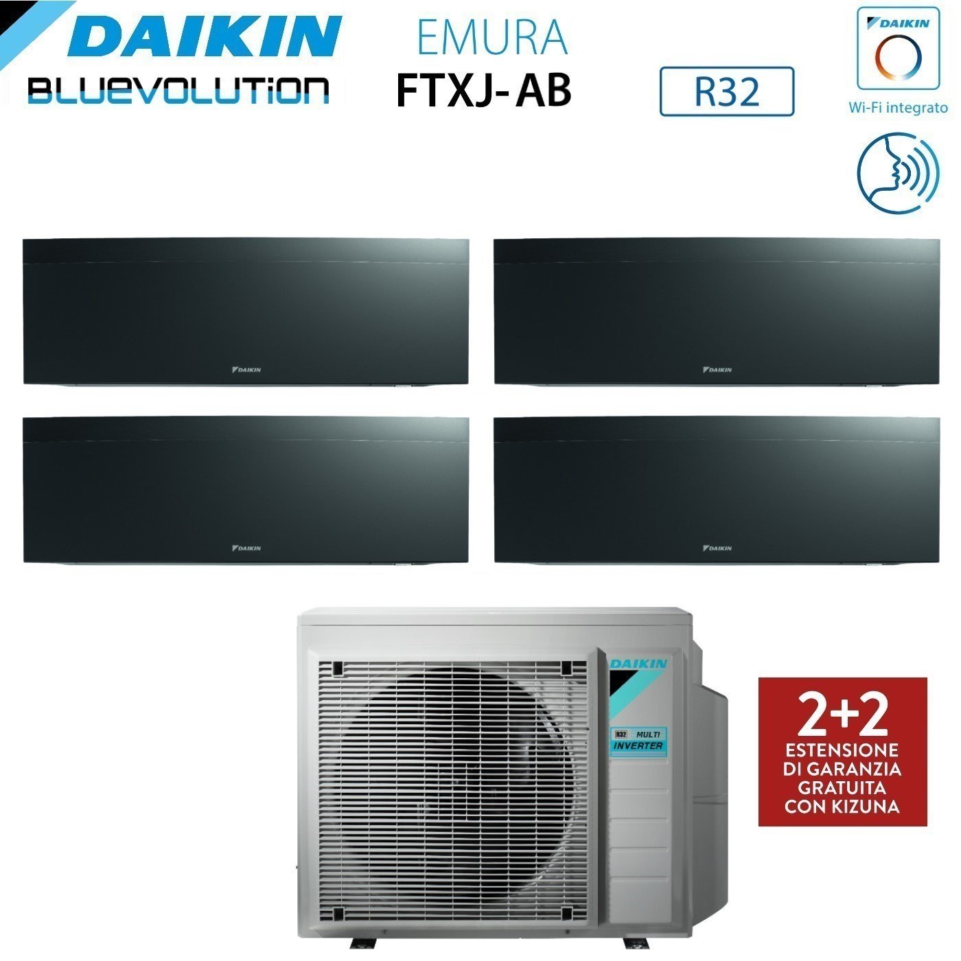 Climatizzatore Condizionatore Daikin Bluevolution Quadri Split Inverter serie EMURA BLACK III 7+7+12+18 con 4MXM80N R-32 Wi-Fi Integrato 7000+7000+12000+18000 Colore Nero - Garanzia Italiana