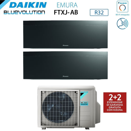 Climatizzatore Condizionatore Daikin Bluevolution Dual Split Inverter serie EMURA BLACK III 7+9 con 2MXM40A R-32 Wi-Fi Integrato 7000+9000 Colore Nero Garanzia Italiana