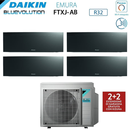 Climatizzatore Condizionatore Daikin Bluevolution Quadri Split Inverter serie EMURA BLACK III 9+9+9+12 con 4MXM68N R-32 Wi-Fi Integrato 9000+9000+9000+12000 Colore Nero - Garanzia Italiana