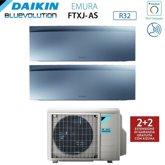 Climatizzatore Condizionatore Daikin Bluevolution Dual Split Inverter serie EMURA SILVER III 7+12 con 2MXM68N R-32 Wi-Fi Integrato 7000+12000 Colore Argento - Garanzia Italiana